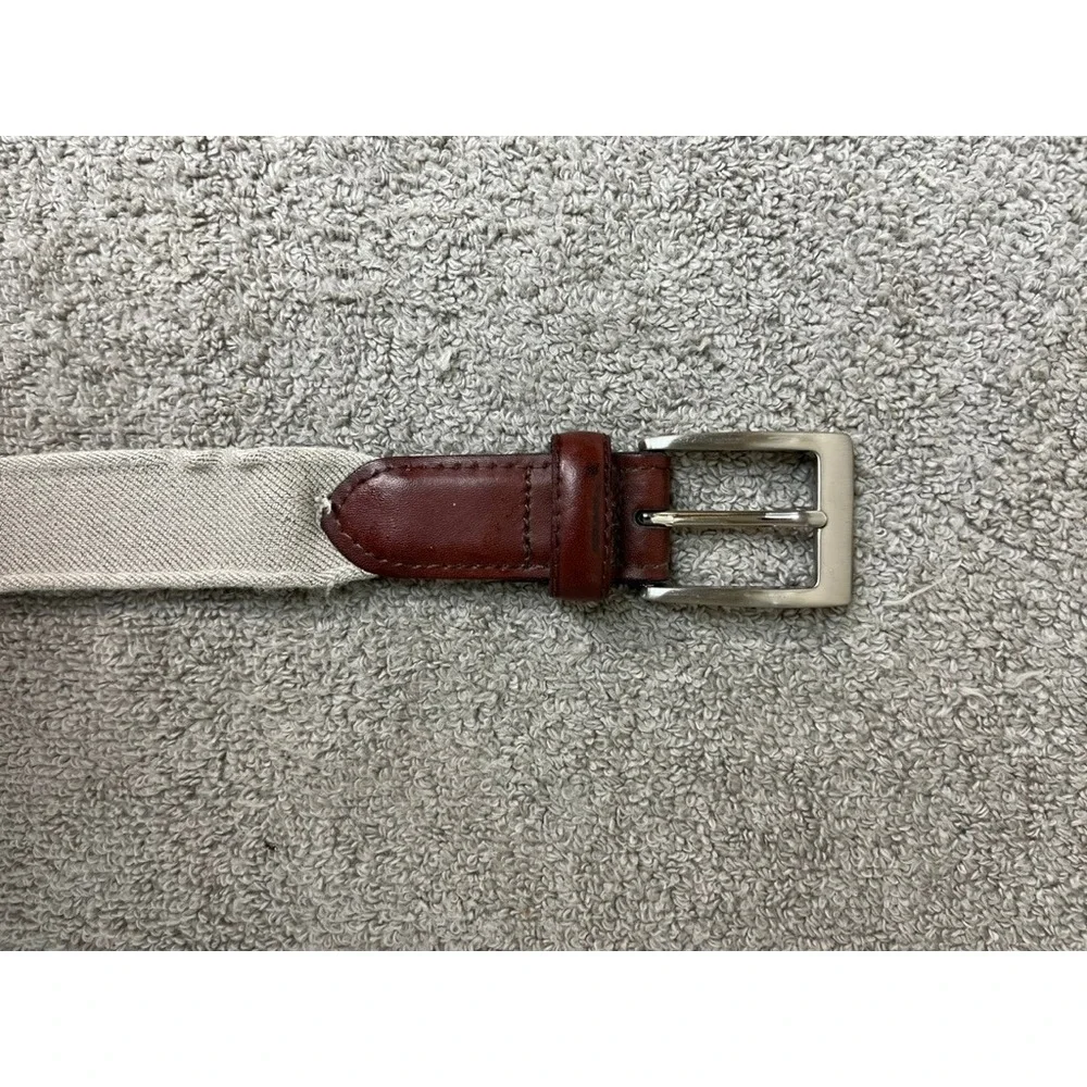 Mens Woven Canvas Leather Belt Brown Beige 44/110 JLE